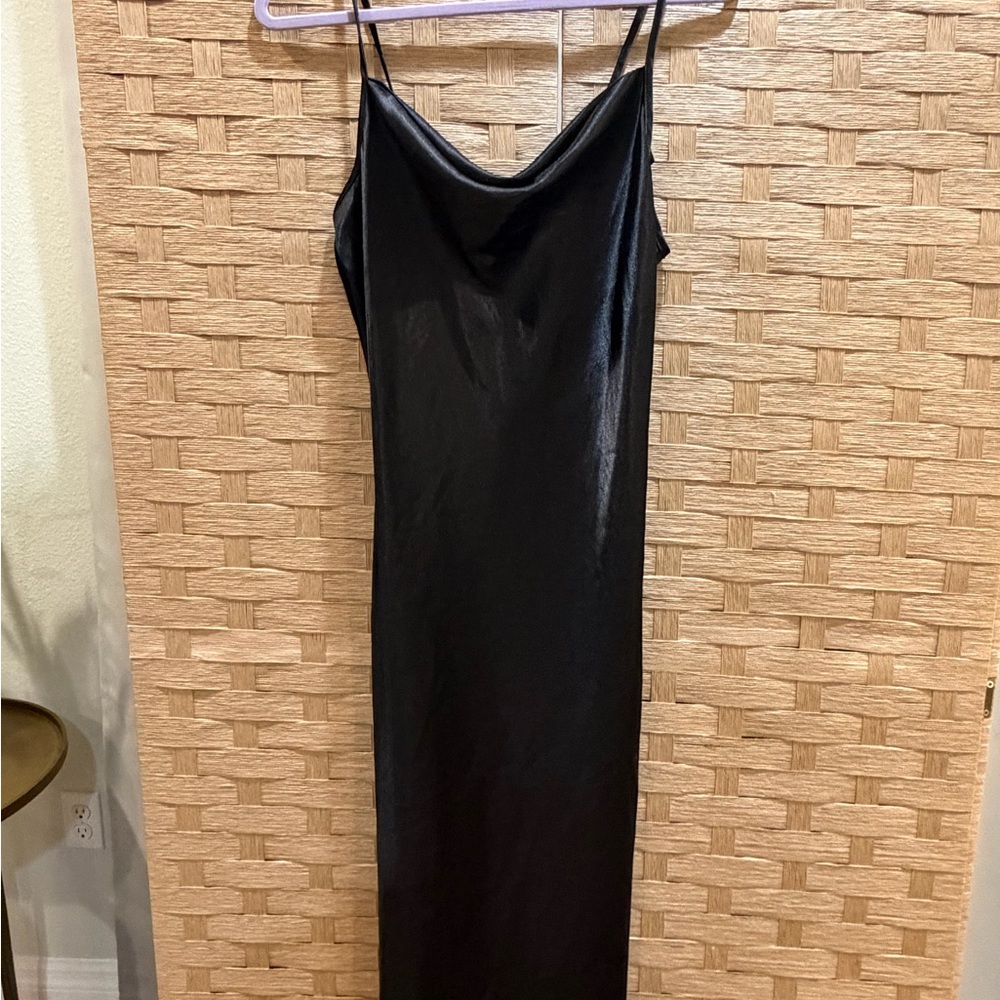 BEBE NWOT SATIN COWL NECK SLIP MIDI DRESS size M Quiet Luxury Minimalist - Picture 2 of 5